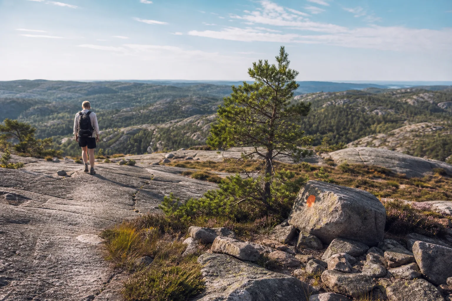 Vandringsled över kala klippor och granithällar i Bohusläns inland