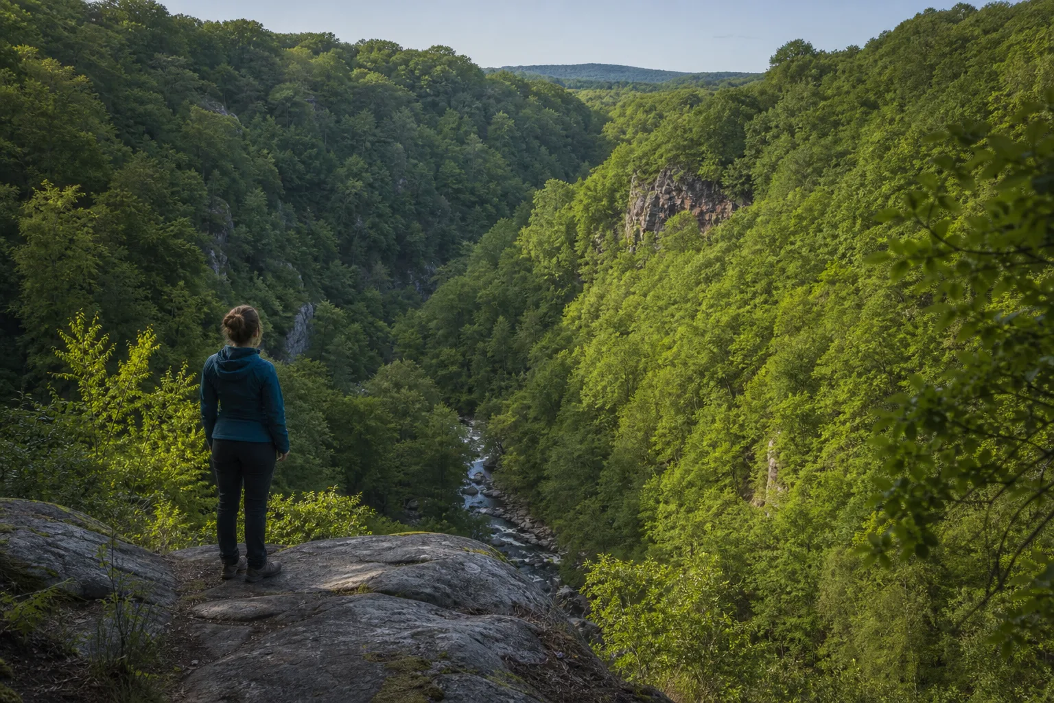 Utsikt över den djupa sprickdalen Skäralid i Söderåsens nationalpark